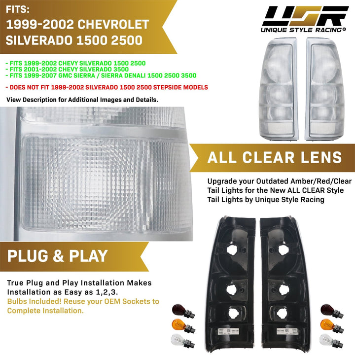 1992-2002 Chevrolet Silverado / 1992-2007 GMC Sierra All Clear Tail Lights