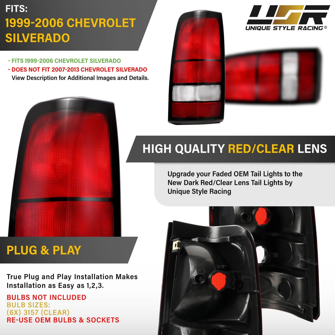 1999 - 2006 Chevrolet Chevy Silverado Red / Clear Lens Tail Lights