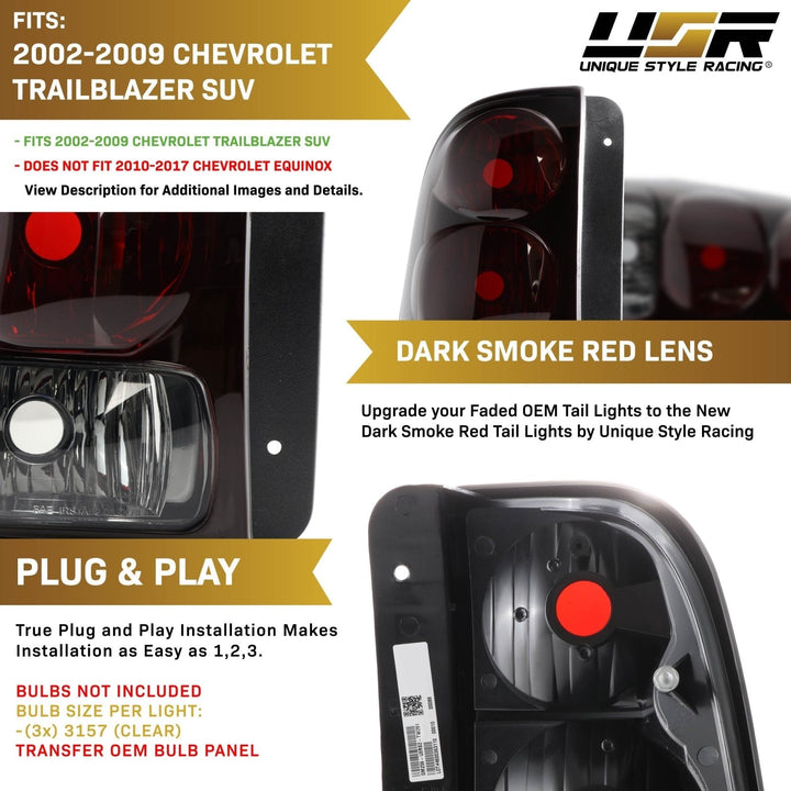 2002 - 2009 Chevrolet Trailblazer & 2007 - 2014 Chevrolet Suburban / Tahoe Dark Red Smoke Lens Tail Lights