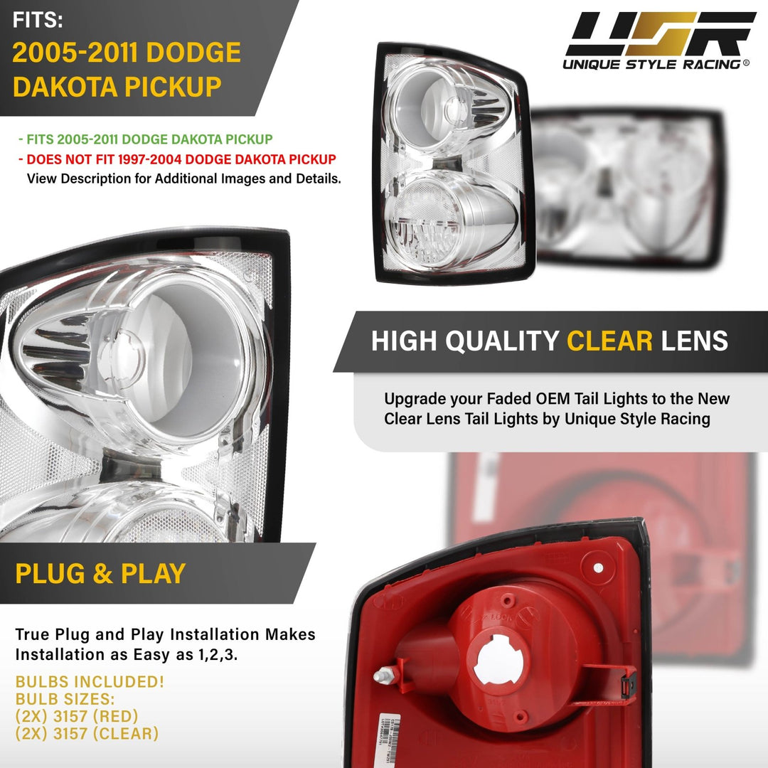 2005 - 2011 Dodge Dakota Pick Up All Clear Lens Tail Light
