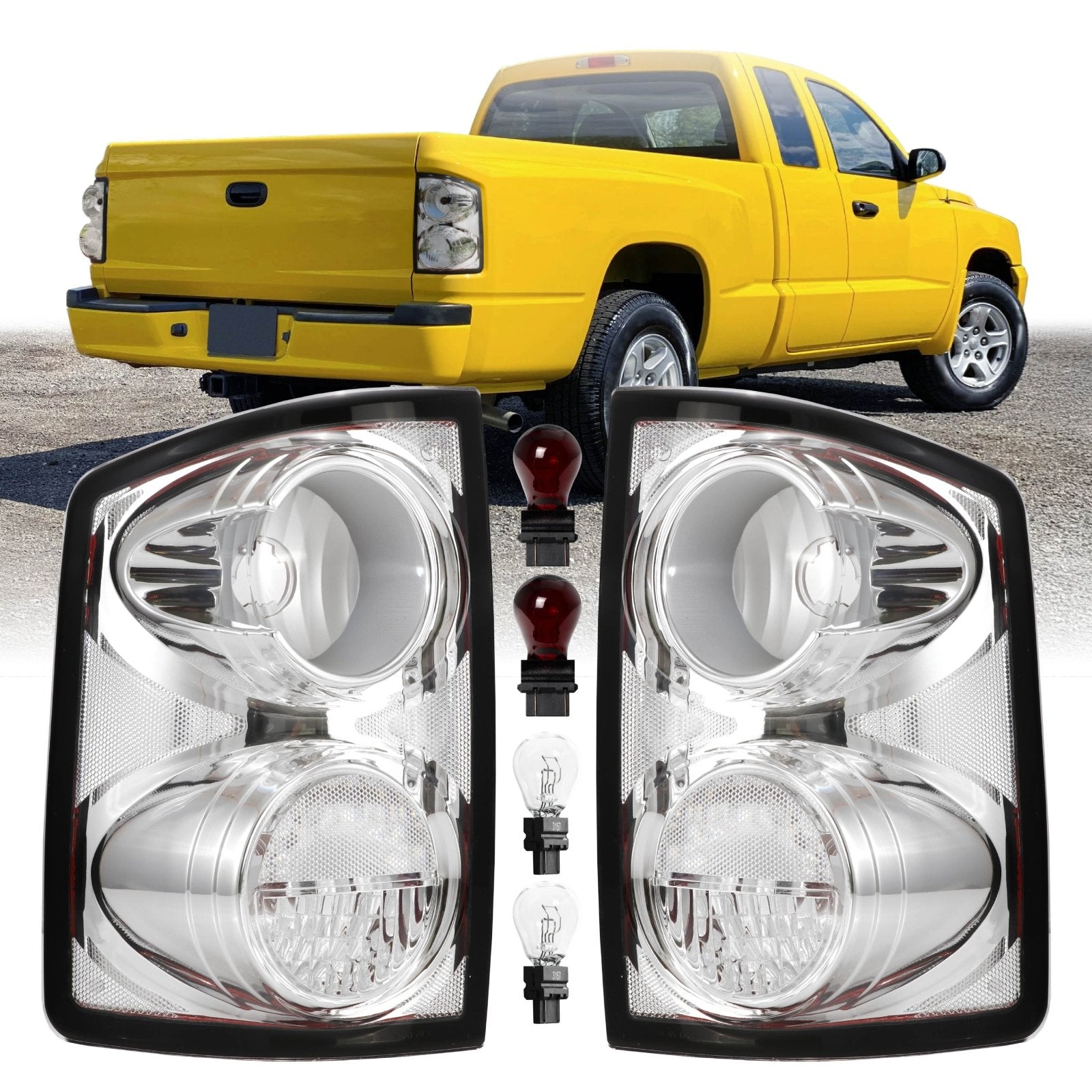 2005-2011 Dodge Dakota Pick Up All Clear Lens with RED Housing Tail Li ...