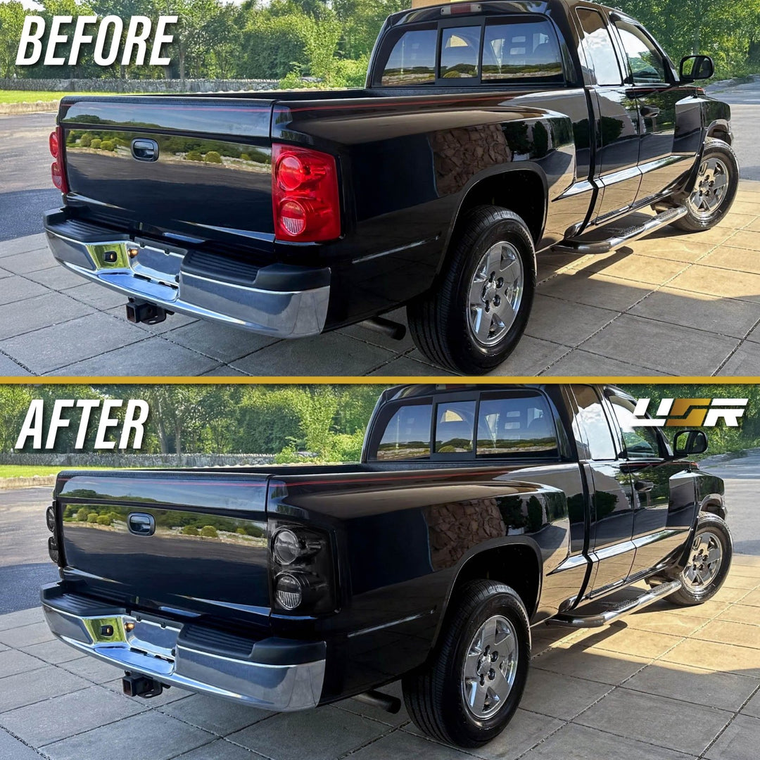 2005 - 2011 Dodge Dakota Pick Up Truck Black Chrome Housing Light Smoke Lens Tail Lights
