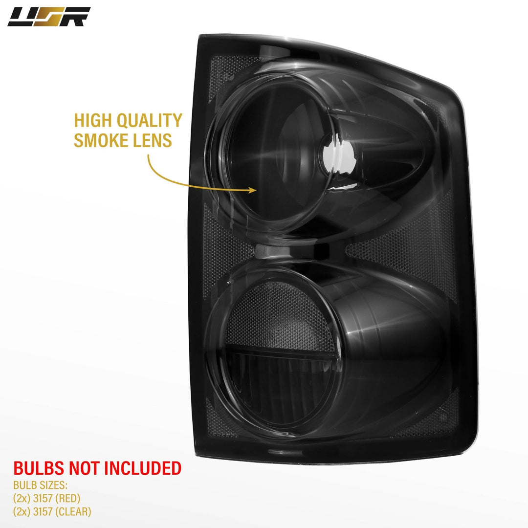 2005 - 2011 Dodge Dakota Pick Up Truck Black Chrome Housing Light Smoke Lens Tail Lights