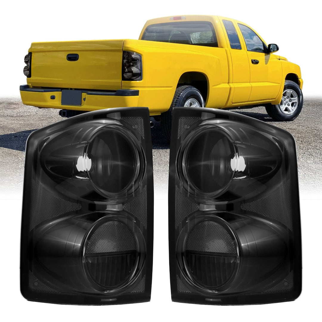 2005 - 2011 Dodge Dakota Pick Up Truck Black Chrome Housing Light Smoke Lens Tail Lights