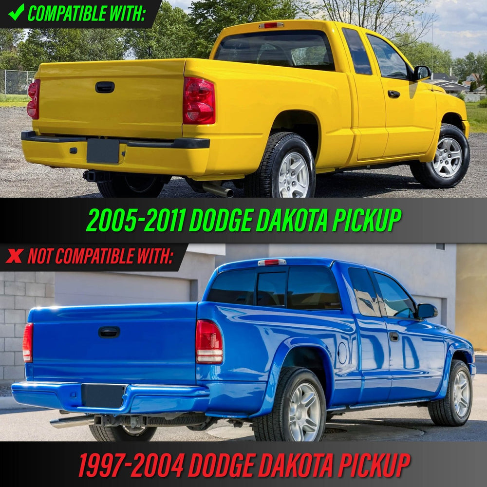 2005 - 2011 Dodge Dakota Pick Up Truck Black Chrome Housing Light Smoke Lens Tail Lights