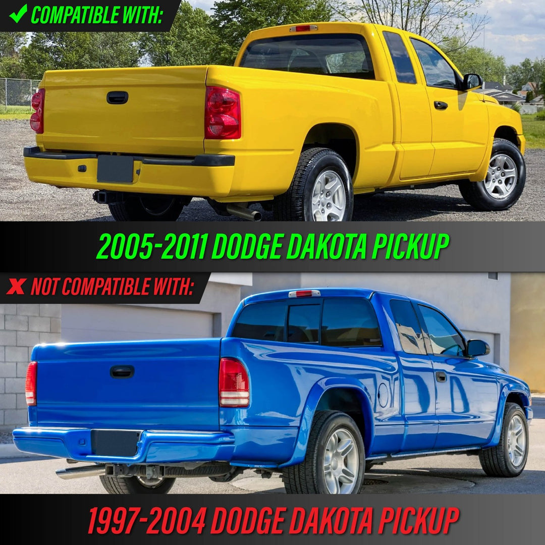 2005 - 2011 Dodge Dakota Pick Up Truck Black Chrome Housing Light Smoke Lens Tail Lights