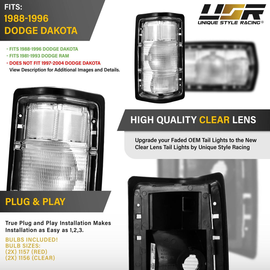 1988 - 1996 Dodge Dakota Pickup Truck All Clear Lens Tail Lights
