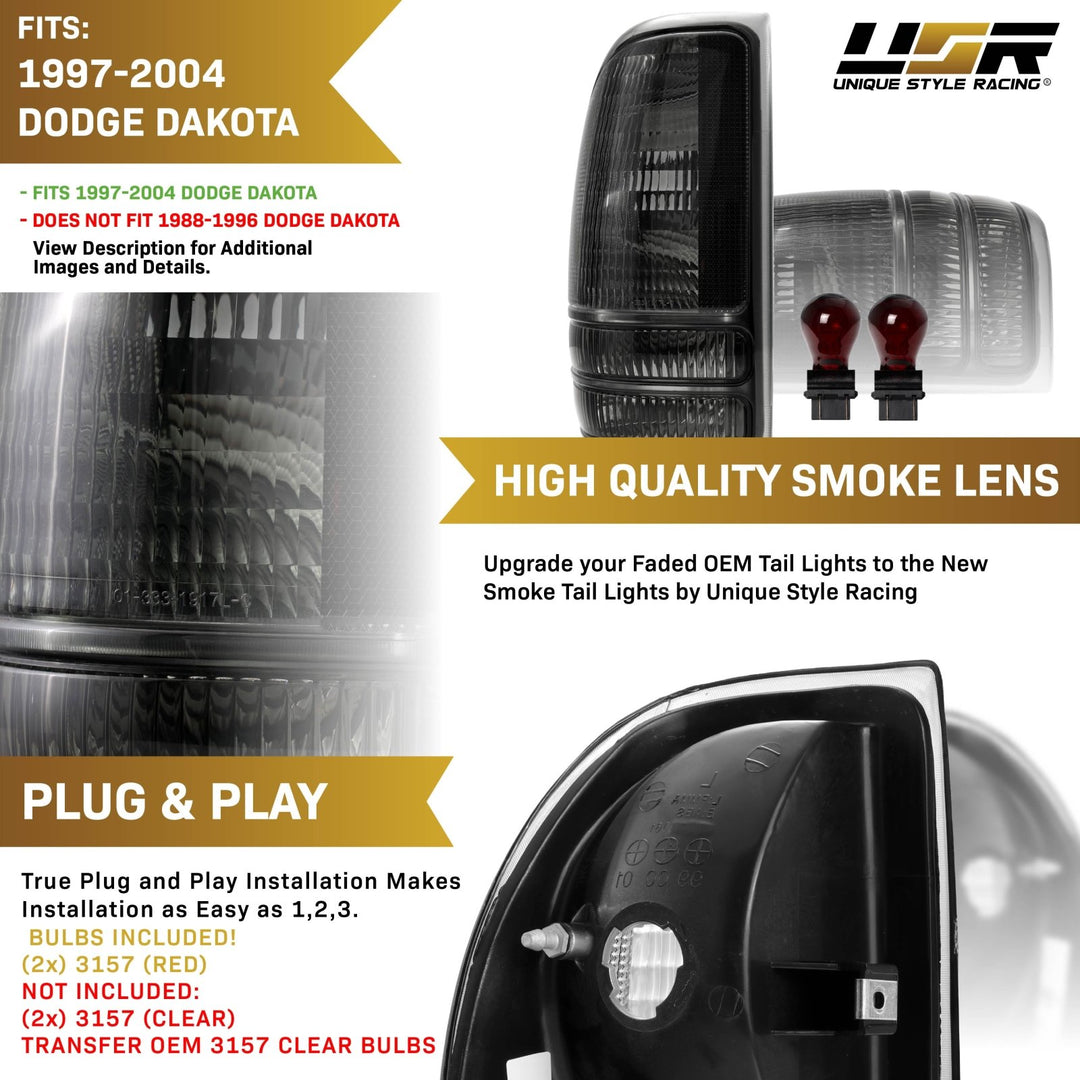 1998 - 2004 Dodge Dakota Pickup Truck Smoke Tail Lights
