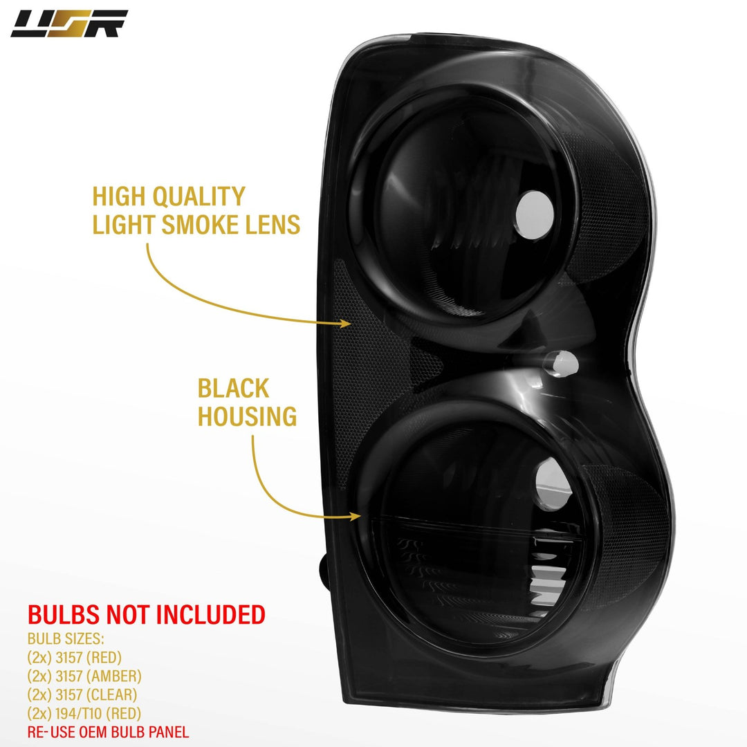 2004 - 2009 Dodge Durango Black Chrome Housing Light Smoke Lens Tail Lights