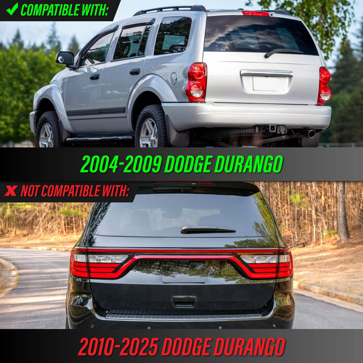 2004 - 2009 Dodge Durango Black Chrome Housing Light Smoke Lens Tail Lights