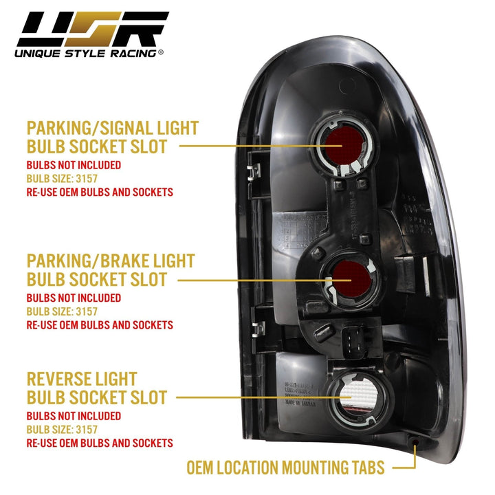 1998 - 2003 Dodge Durango & 1996 - 2000 Chrysler Grand Caravan / Caravan Dark Red Smoke Lens Tail Lights