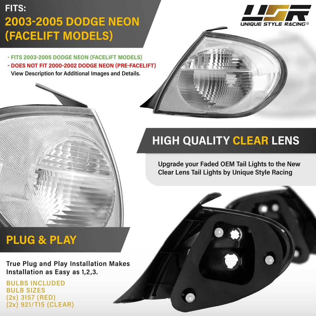 2003 2004 2005 Dodge Neon 4D 4 door Sedan All Clear Lens Tail Light
