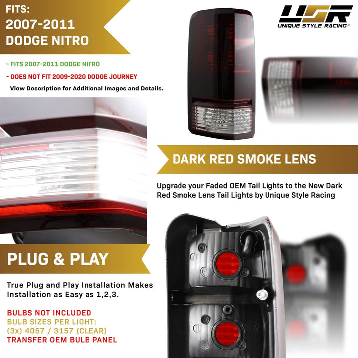 2007 - 2011 Dodge Nitro Dark Red Smoke Lens Tail Lights