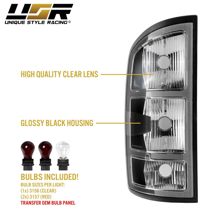 2002 - 2006 Dodge Ram Pick - Up Truck 1500 Glossy Black Housing All Clear Lens Tail Lights