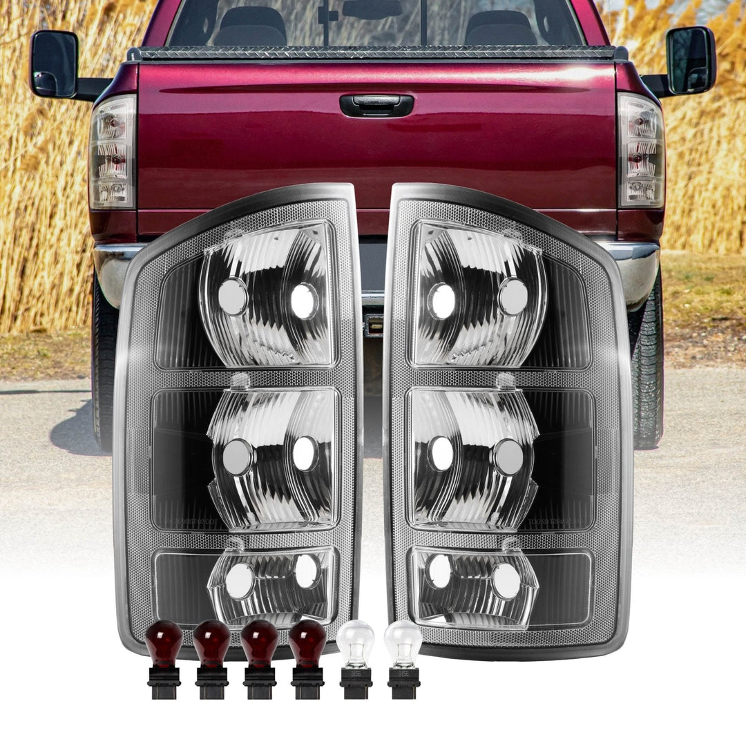 2002 - 2006 Dodge Ram Pick - Up Truck 1500 Glossy Black Housing All Clear Lens Tail Lights