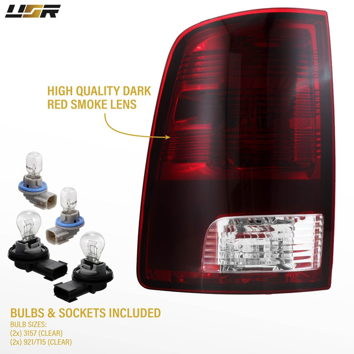 2009 - 2018 Dodge Ram Pick Up Dark Red Smoked Lens Tail Lights for Halogen Models