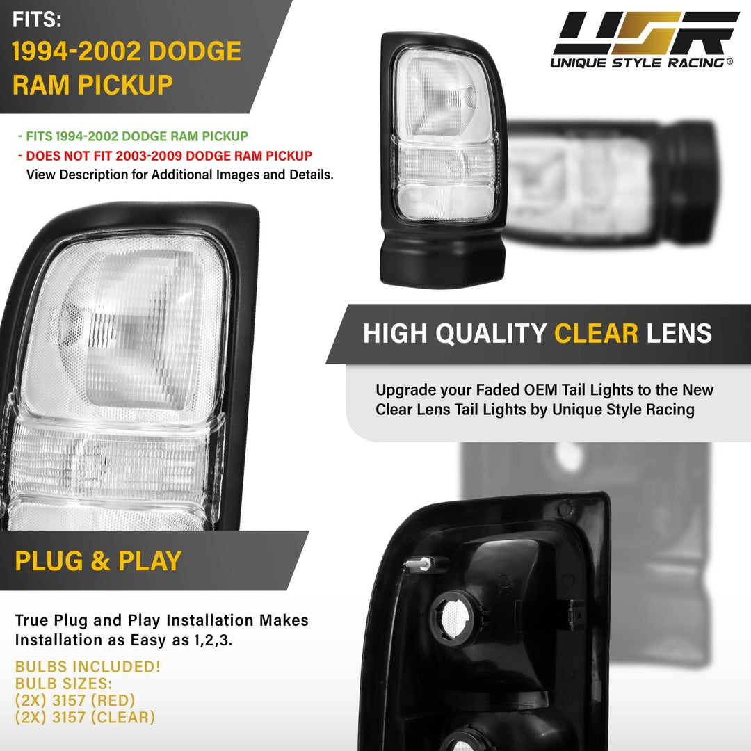 1994 - 2002 Dodge Ram Pick Up All Clear Lens Tail Light