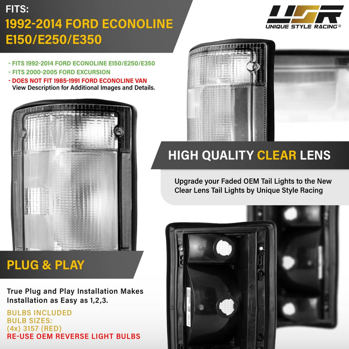 1992 - 2014 Ford Econoline Van E - 150 / E - 250 / E - 350 All Clear Lens Tail Light
