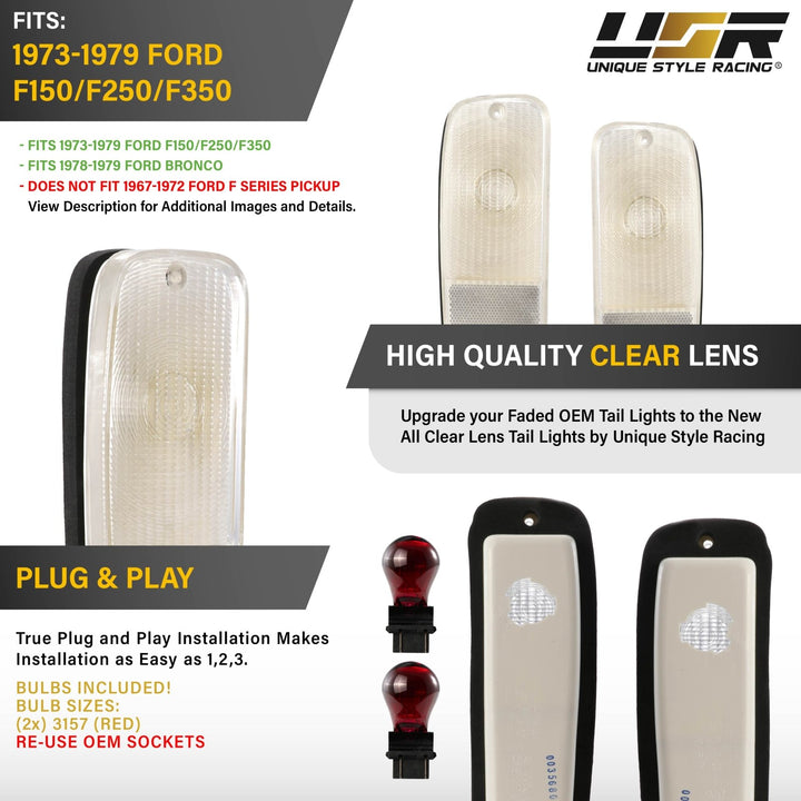 1973 - 1979 Ford F Series Pickup Trucks & 1978 - 1979 Ford Bronco All Clear Lens Tail Lights