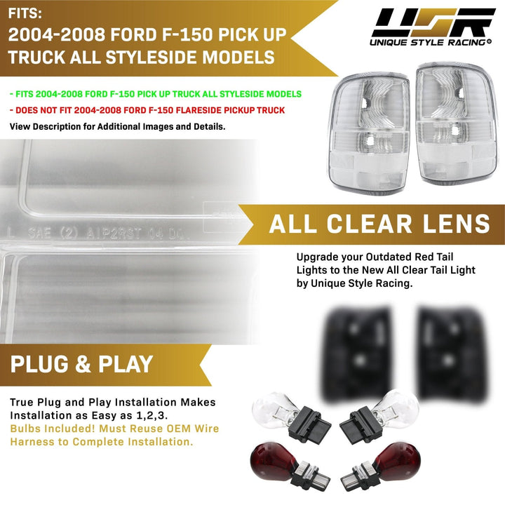 2004 - 2008 Ford F150 / F150 Euro Style All Clear tail Lights