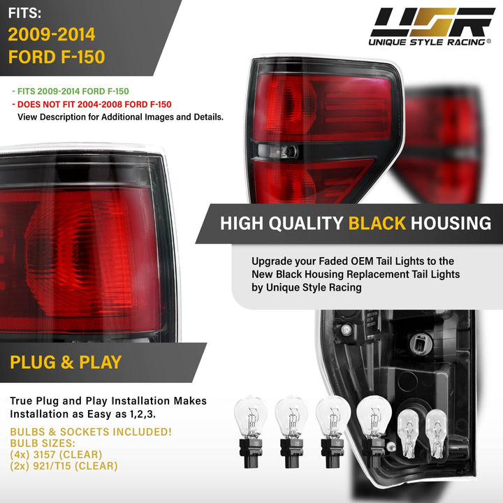 2009-2014 Ford F-150 Black Trim AM Replacement Tail Lights