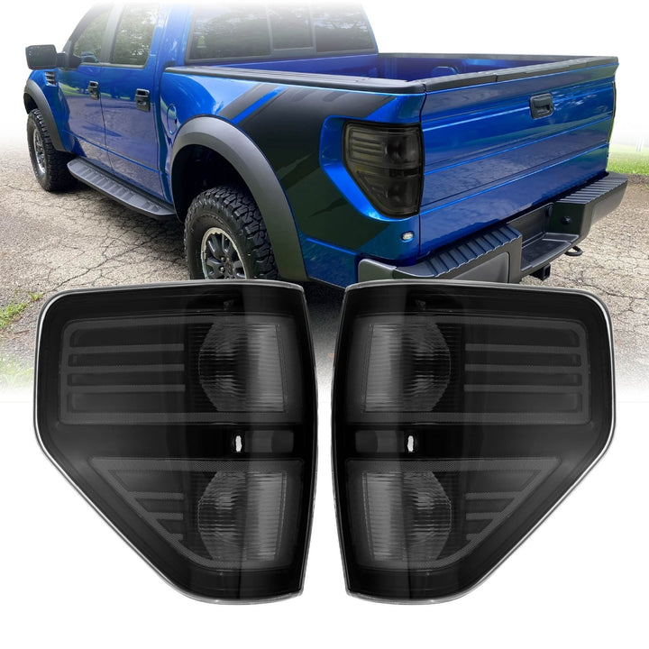 2009-2014 Ford F-150 Black Housing All Clear Lens Tail Lights