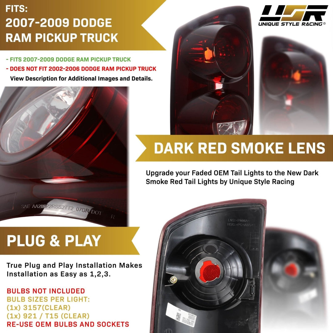 1987 - 1989 Ford F - 150 / F250 / F350 Super Duty Pick Up Truck & Bronco SUV Dark Red Smoke Lens Tail Lights