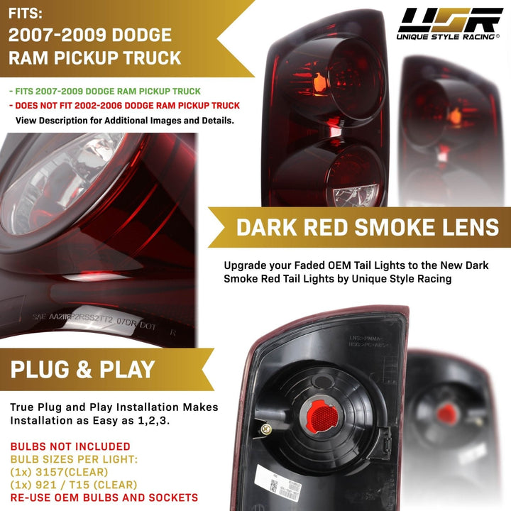 1987 - 1989 Ford F - 150 / F250 / F350 Super Duty Pick Up Truck & Bronco SUV Dark Red Smoke Lens Tail Lights