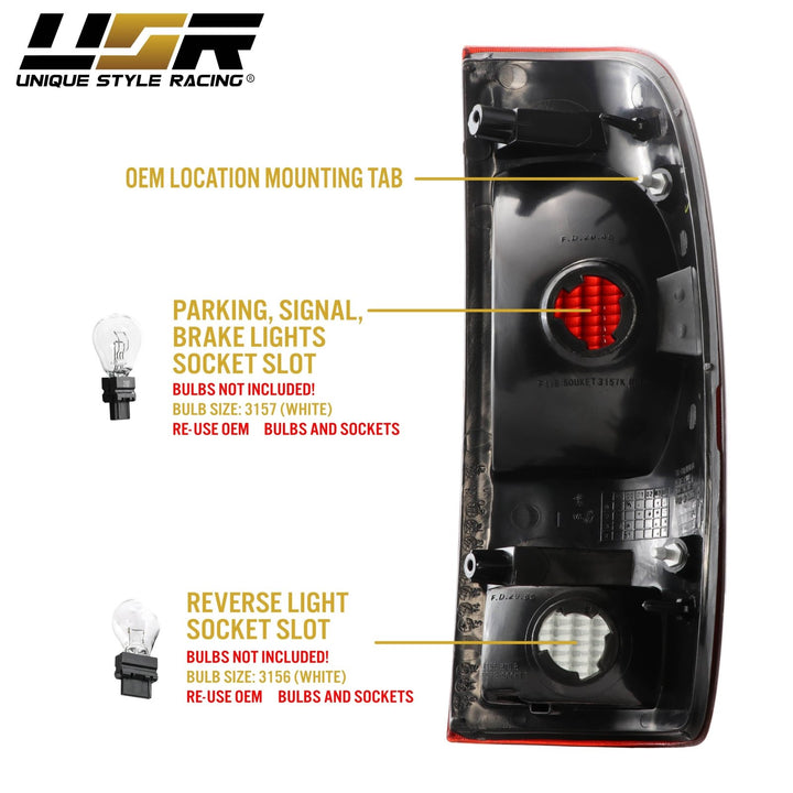 1997-2003 Ford F-150 & 1999-2007 F-250 / F-350 / F-450 / F-550 Super Duty Truck Dark Red Smoke Lens Tail Lights