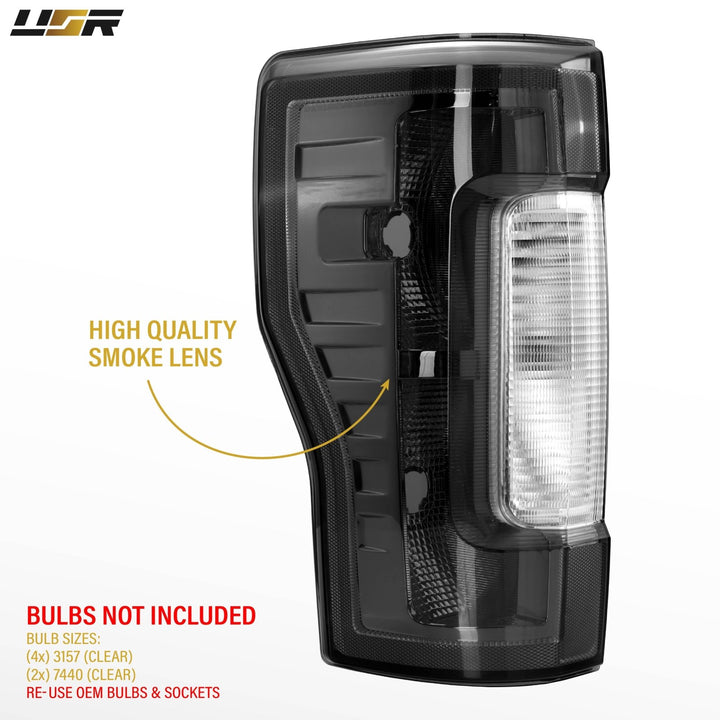 2017 - 2019 Ford F - 250 & F - 350 Black / Smoke Lens Halogen Tail Lights
