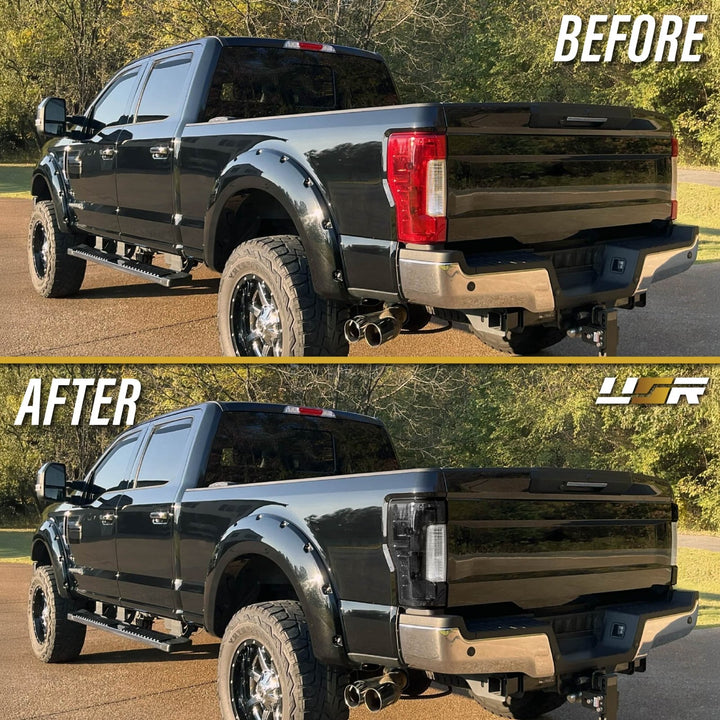 2017 - 2019 Ford F - 250 & F - 350 Black / Smoke Lens Halogen Tail Lights
