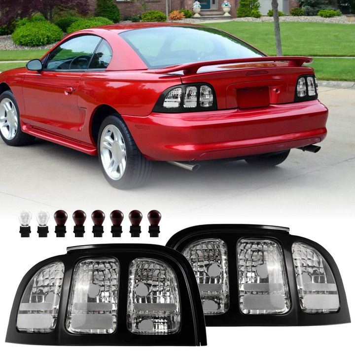 1996 - 1998 Ford Mustang Black Trim All Clear Lens Tail Lights