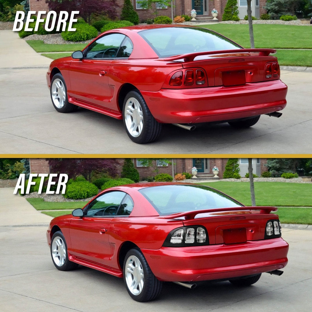 1996 - 1998 Ford Mustang Black Trim All Clear Lens Tail Lights