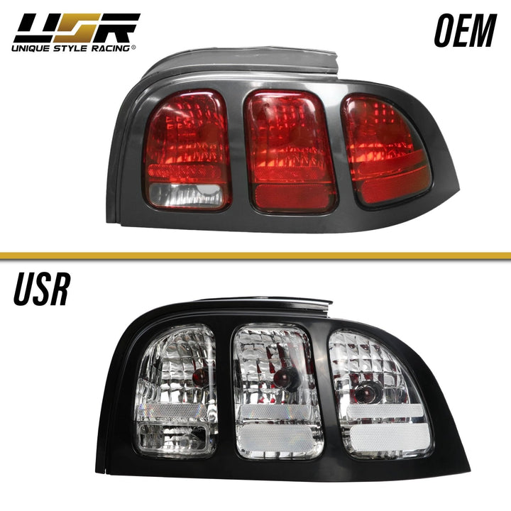 1996 - 1998 Ford Mustang Black Trim All Clear Lens Tail Lights