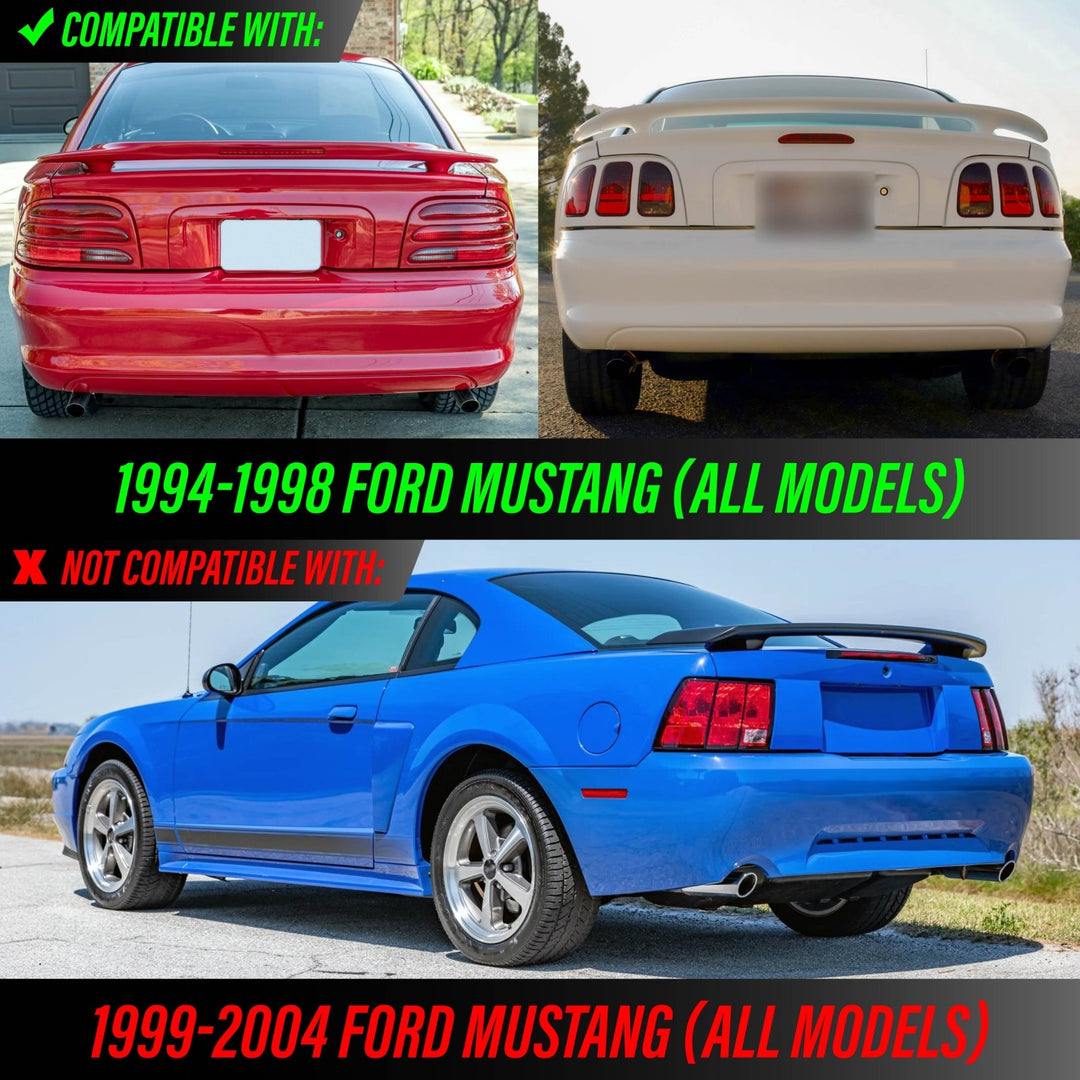 1994-1998 Ford Mustang Black Trim All Clear Lens Tail Lights with Sequential Wire Harness & LED Bulbs