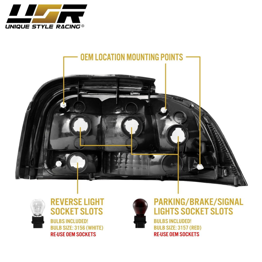 1996 - 1998 Ford Mustang Black Trim All Clear Lens Tail Lights