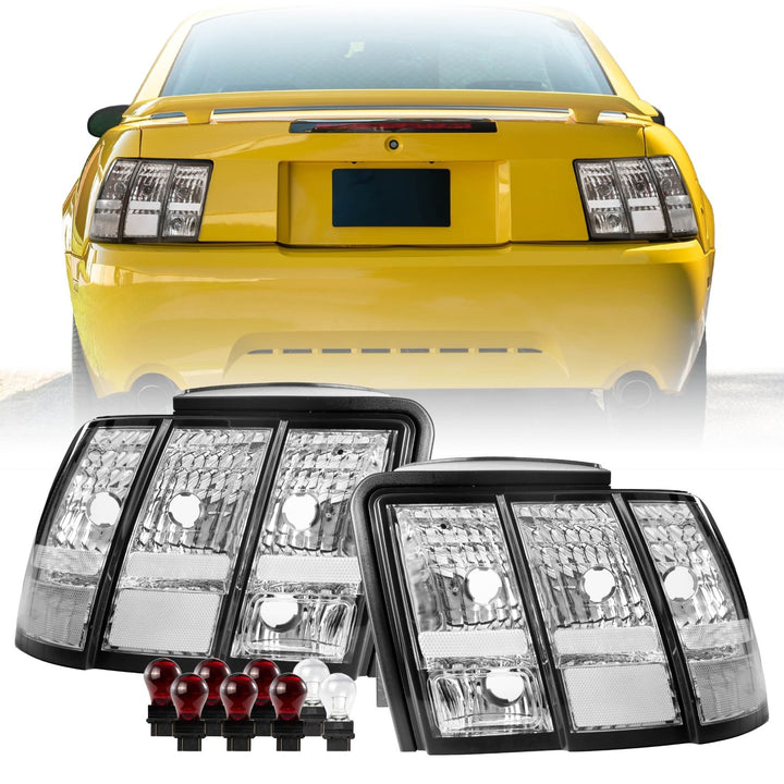 1999 2000 2001 2002 2003 2004 Ford Mustang V6 GT New Edge All Clear Lens Euro Style Tail Light Plus Sequential Wire Harness with Relay & Canbus LED Bulbs

#optional-items_tail-light-only