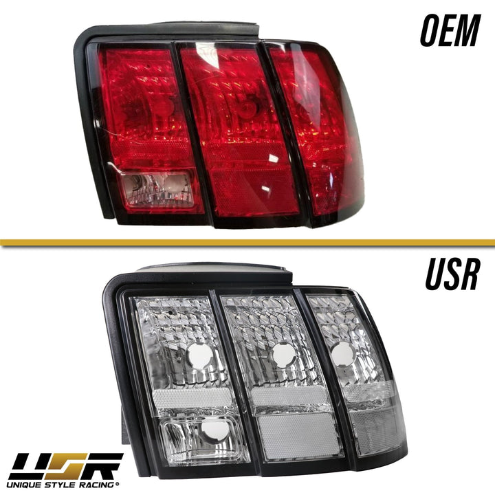 1992 - 2004 Ford Mustang V6 GT New Edge All Clear Euro Style Tail Light Plus Sequential Wire Harness with Relay & Canbus LED Bulbs
