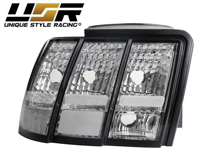 1992 - 2004 Ford Mustang V6 GT New Edge All Clear Euro Style Tail Light Plus Sequential Wire Harness with Relay & Canbus LED Bulbs