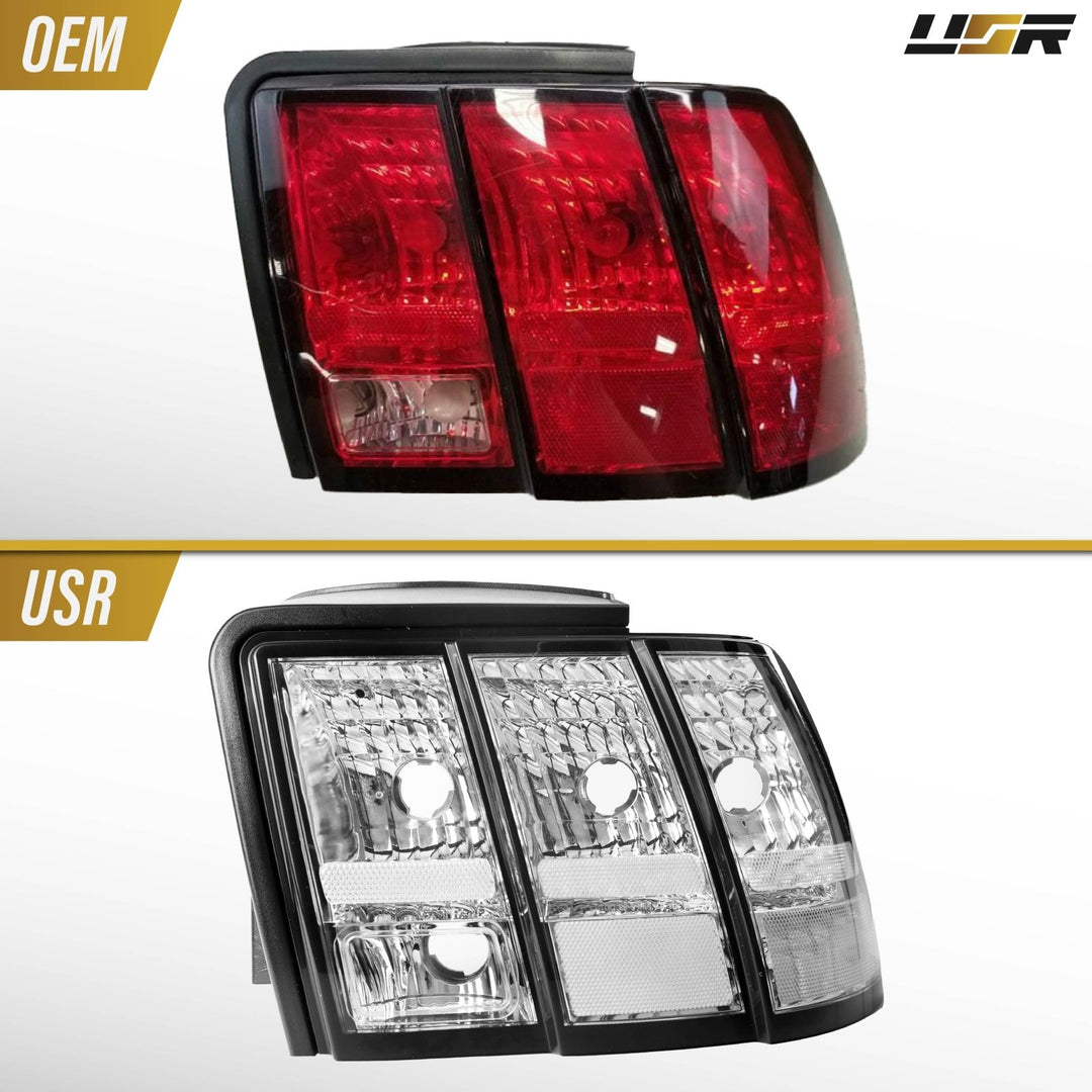 1999 2000 2001 2002 2003 2004 Ford Mustang V6 GT New Edge All Clear Lens Euro Style Tail Light Plus Sequential Wire Harness with Relay & Canbus LED Bulbs

#optional-items_tail-light-with-led-bulbs