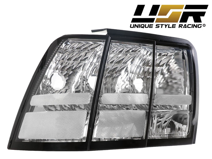 1992 - 2004 Ford Mustang V6 GT New Edge All Clear Euro Style Tail Light Plus Sequential Wire Harness with Relay & Canbus LED Bulbs