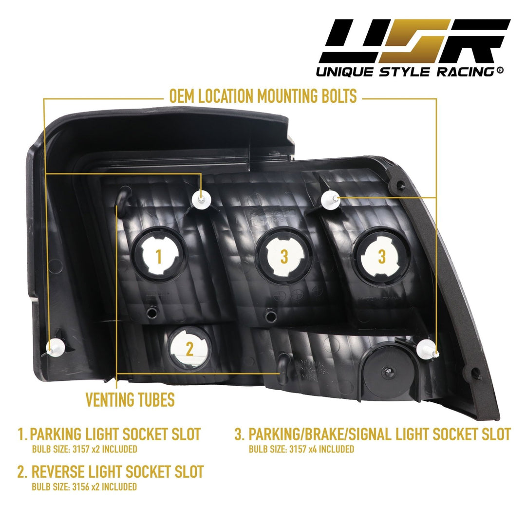 1992 - 2004 Ford Mustang V6 GT New Edge All Clear Euro Style Tail Light Plus Sequential Wire Harness with Relay & Canbus LED Bulbs
