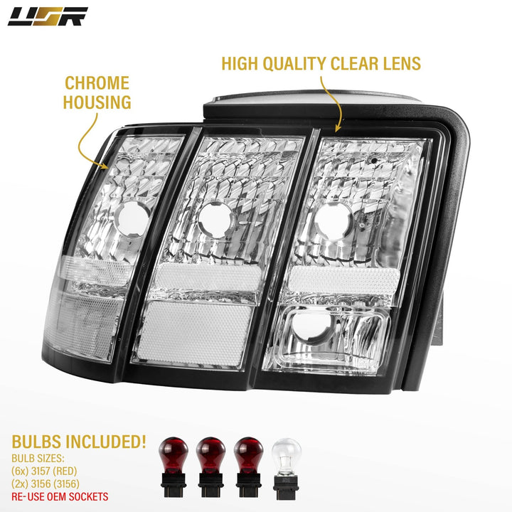 1999 2000 2001 2002 2003 2004 Ford Mustang V6 GT New Edge All Clear Lens Euro Style Tail Light Plus Sequential Wire Harness with Relay & Canbus LED Bulbs

#optional-items_tail-light-with-sequential-wire-harness-and-relay
