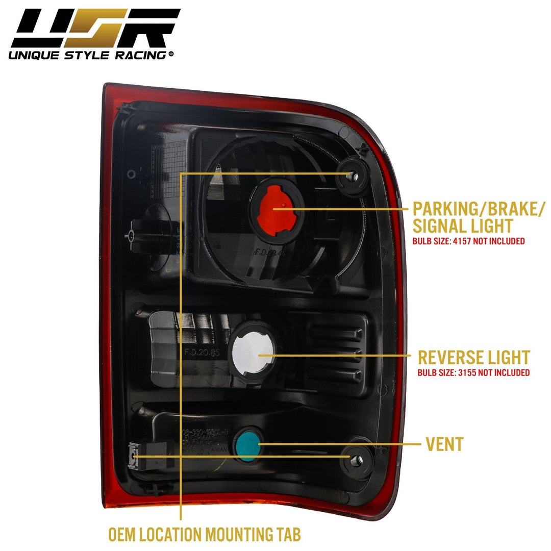 2001 - 2011 Ford Ranger Pickup Dark Red Smoked Lens Tail Lights