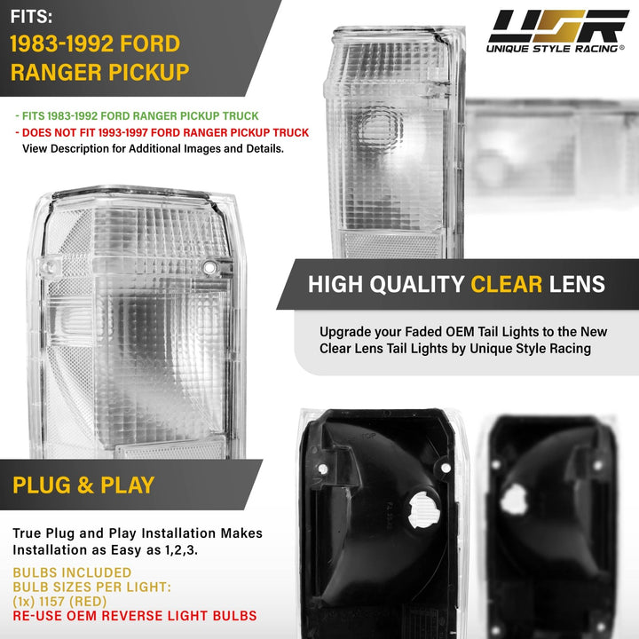 1983 - 1992 Ford Ranger All Clear Lens Tail Lights