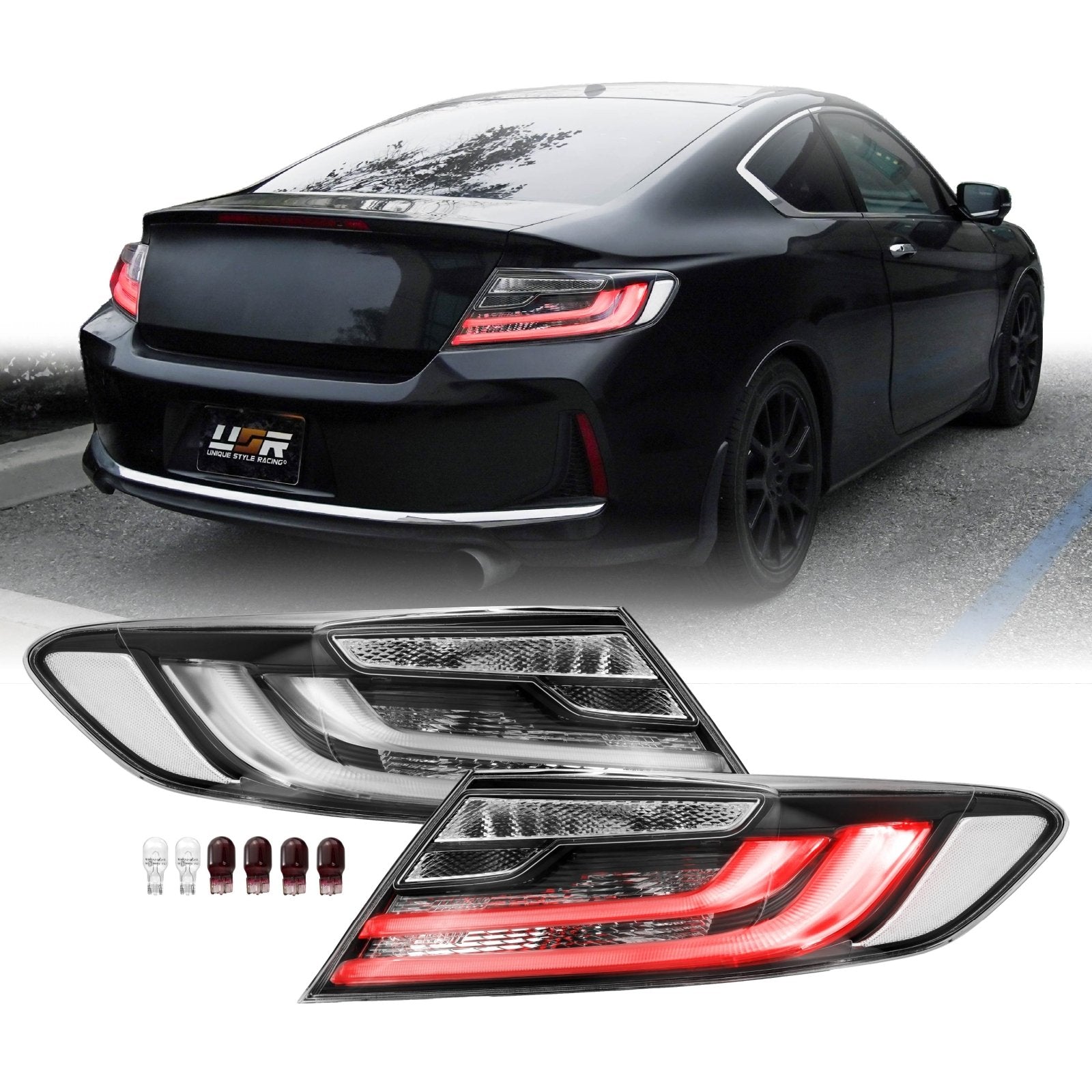 2016-2017 Honda Accord 2D Coupe Black Housing All Clear Lens Tail Ligh ...