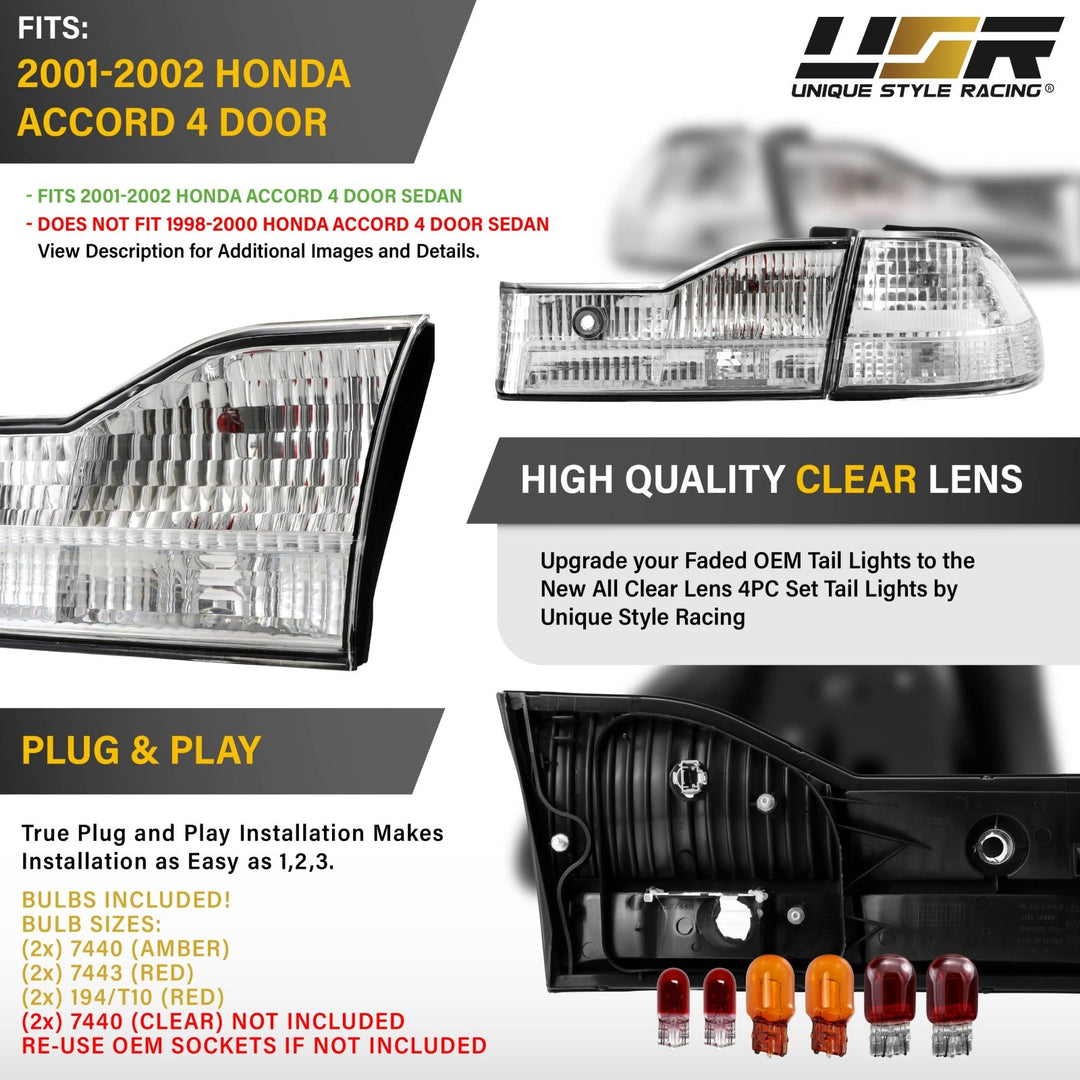 2001-2002 Honda Accord 4D Sedan All Clear Lens 4PC Tail Lights
#light-source_incandescent