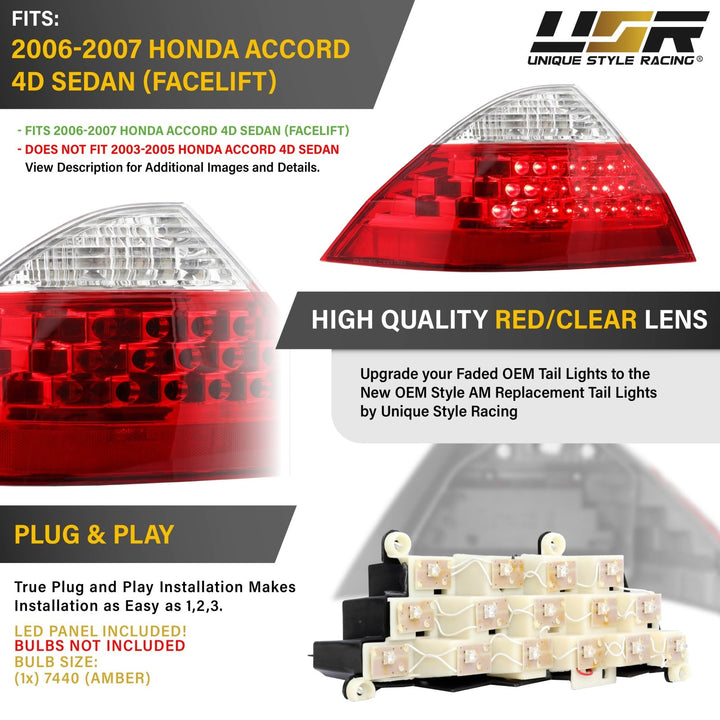 2003 - 2007 Honda Accord 4D Sedan Driver Left or Passenger Right AM Replacement Tail Lights