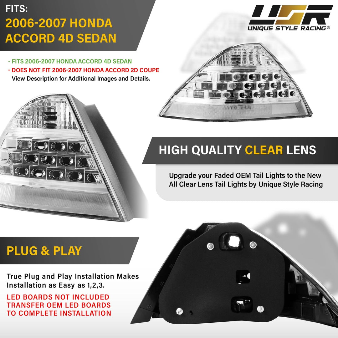 2006 2007 Honda Accord 4D Sedan All Clear Lens LED Tail Lights

#light-source_incandescent