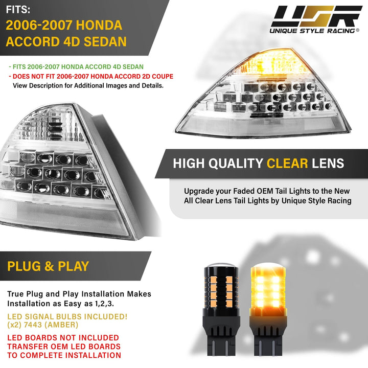 2006 2007 Honda Accord 4D Sedan All Clear Lens LED Tail Lights

#light-source_led